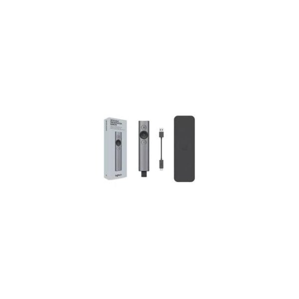 APUNTADOR SPOTLIGTH Logitech Bilingüe TV Bluetooth/Wireless Receptor USB Compatible Win-Mac Alcance 30Metros Recargable Garantía 1Año-GRIS
